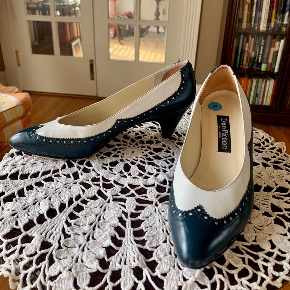 Navy and White Spectator Heels